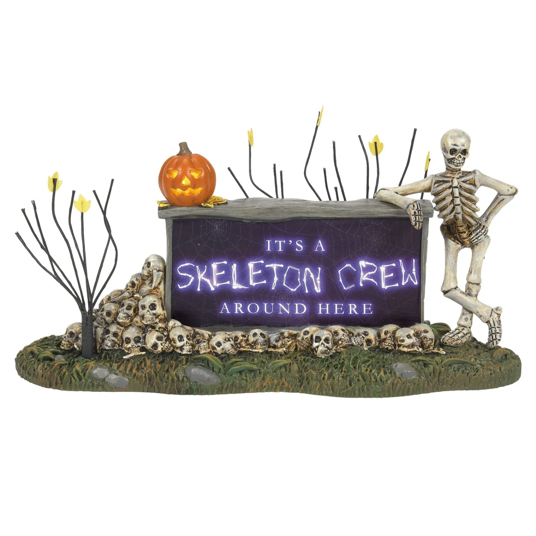 Department 56 Halloween Village Accessories>We're A Skeleton Crew Sign